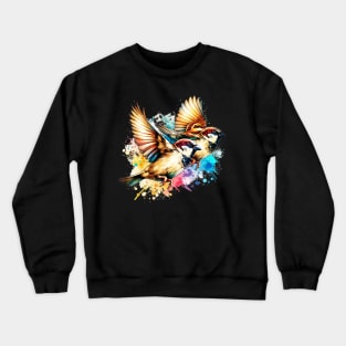 Watercolor House Sparrows Crewneck Sweatshirt